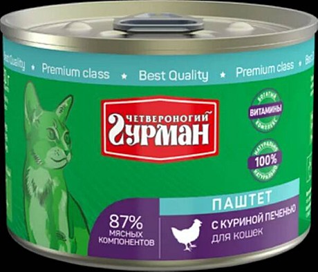 Консервы для кошек Четвероногий Гурман Паштет, куриная печень, 190г