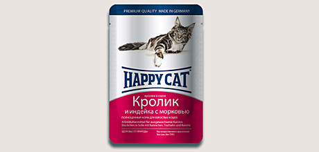 Happy Cat кусочки в соусе Кролик и Индейка с морковью