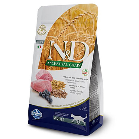N&D низко зерновой корм для кошек с ягненком и черникой 10кг