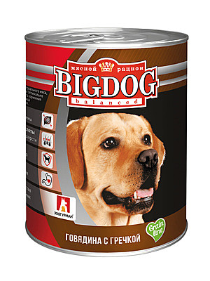 Зоогурман консервы для собак «БигДог», говядина с гречкой 850гр