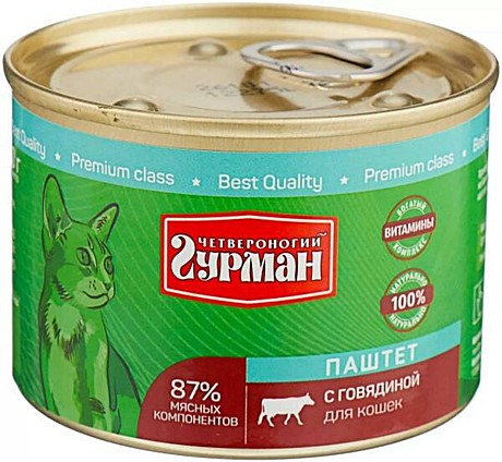 Консервы для кошек Четвероногий Гурман Паштет, говядина, 190г