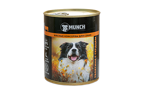 Консерва для собак Munch телятина с сердцем 850гр
