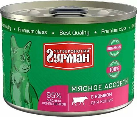 Консервы для кошек Четвероногий Гурман Мясное Ассорти, мясо,  190г