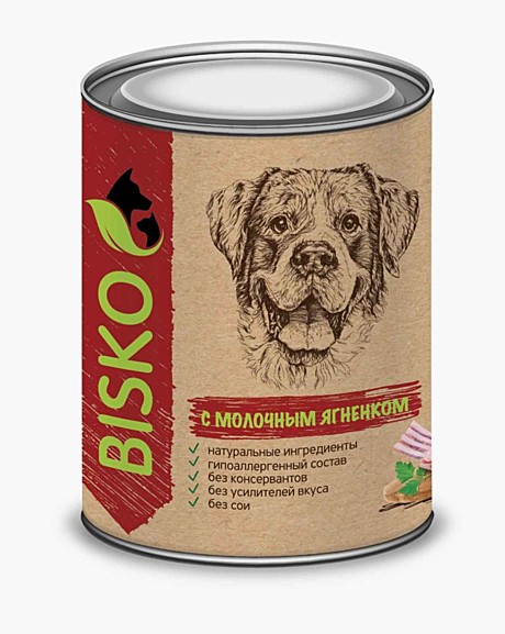 Консервированный корм для собак с молочным ягненком Биско 750гр