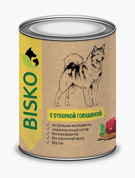 Консервированный корм для собак с отборной говядиной Биско  750гр