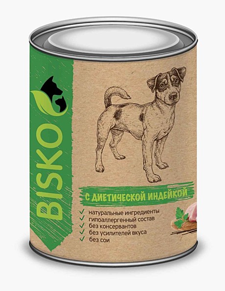 Консервированный корм для собак с диетической индейкой Биско 750гр 