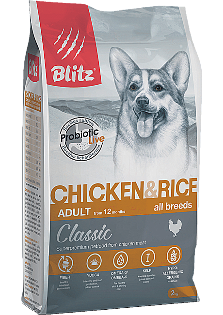 Blitz Classic с курицей и рисом сухой корм для собак всех пород 15кг