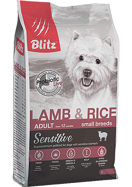Blitz Sensitive с ягненком и рисом сухой корм для собак мелких пород 7кг