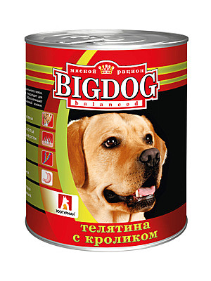 Зоогурман консервы для собак «БигДог»,телятина с кроликом 850гр