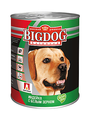 Зоогурман консервы для собак «БигДог», индейка с белым зерном 850гр