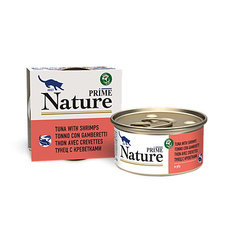 Консервированный корм для взрослых кошек тунец с креветками Prime Nature