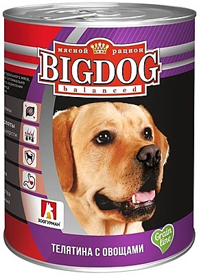 Зоогурман консервы для собак «БигДог»,телятина с овощами 850гр