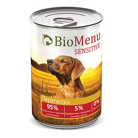 BioMenu Sensitive влажный корм для взрослых собак с перепелом, в консервах - 410 г