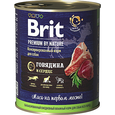 Консервы Brit Premium by Nature Adult для собак с говядиной и сердцем (850г)