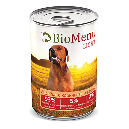 BioMenu Light влажный корм для взрослых собак с индейкой и коричневым рисом , в консервах - 410 г