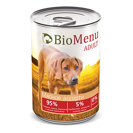 BioMenu Adult влажный корм для взрослых собак Мясное ассорти, в консервах - 410 г 