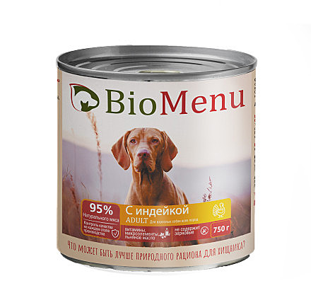 BioMenu влажный корм для взрослых собак с индейкой, в консервах - 750 г
