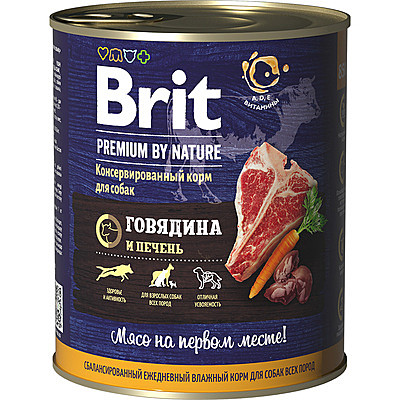 Консервы Brit Premium by Nature Adult для собак с говядиной и печенью (850г)
