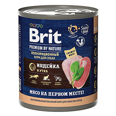 Brit консервы Premium by Nature с индейкой и уткой для взрослых собак всех пород