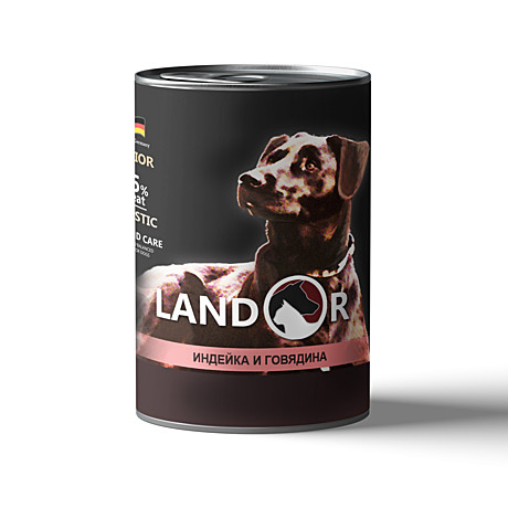 Консервы LANDOR для щенков всех пород с индейкой и говядиной (400г)