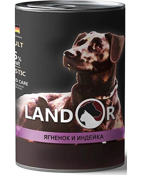 Консервы LANDOR для собак всех пород с ягненком и индейкой  (400г)