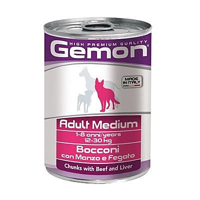 Gemon (Гемон) Кусочки с говядиной и печенью. Консервы для собак средних пород (0.415 кг)