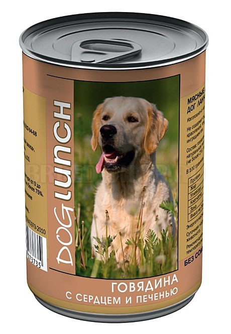 Dog Lunch (Дог Ланч) консервы для собак говядина/сердце/печень в желе (0,4 кг)