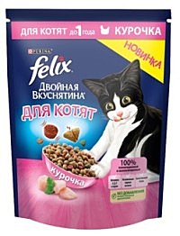 Корм сухой Felix Двойная Вкуснятина для котят до года, с курочкой, 300 г