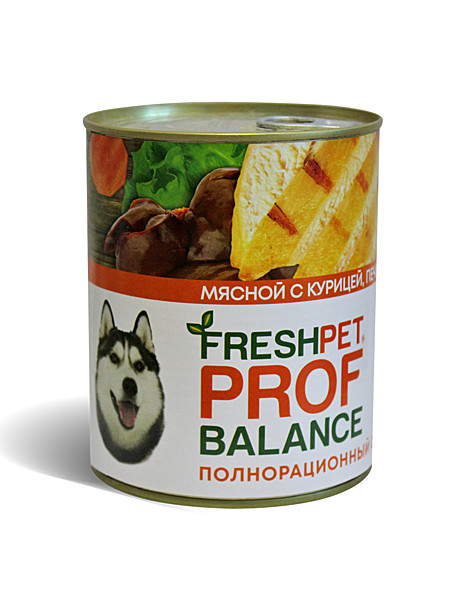 FRESHPET PROF BALANCE (ФРЕШПЕТ Профбаланс) Мясной корм для собак с курицей, печенью и гречкой 410гр