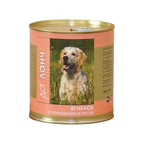 Dog Lunch (Дог Ланч) консервы для собак ягненок/потрошка/рис в желе (0,75 кг)