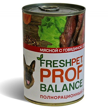 FRESHPET PROF BALANCE (ФРЕШПЕТ Профбаланс) Мясной корм для собак с говядиной, сердцем и гречкой 410гр