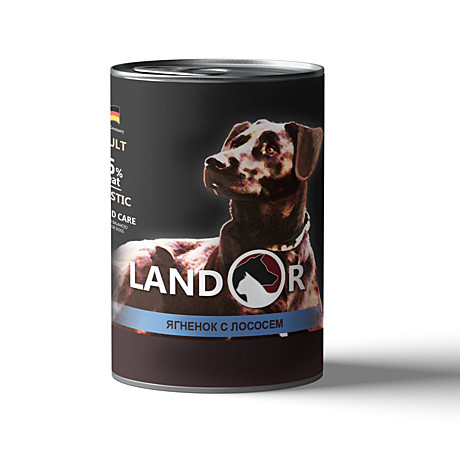 Консервы LANDOR для собак всех пород с ягненком и лососем (400г)