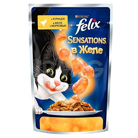 Felix sensations кусочки в желе для кошек с курицей и морковью