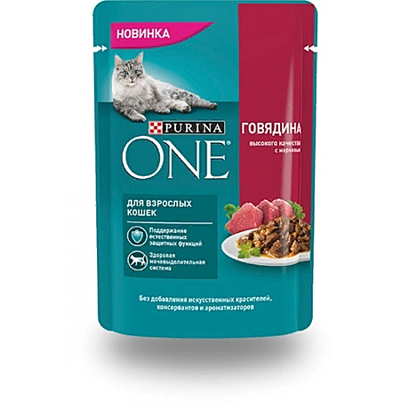 Консервированный полнорационный корм Purina ONE® для взрослых кошек, с говядиной и морковью