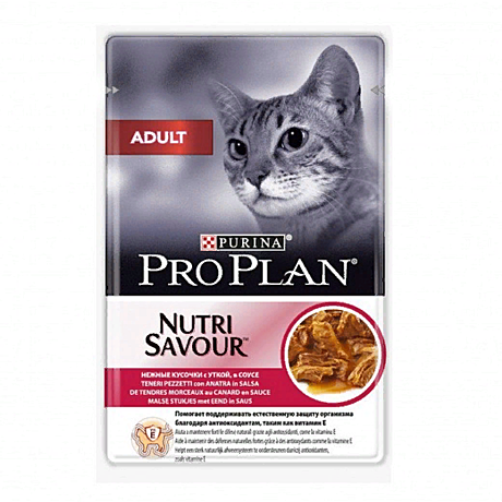 для взрослых кошек Purina Pro Plan Adult, утка в соусе, пауч, 85 г