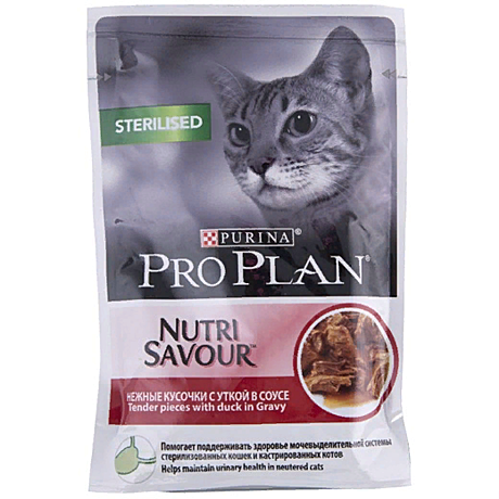 Pro Plan для стерилизованных кошек и кастрированных котов, утка в соусе, пауч, 85 г