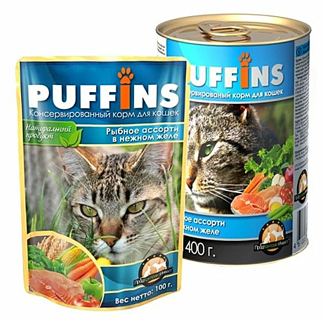 Влажный корм для кошек Puffins Рыбное ассорти в нежном желе