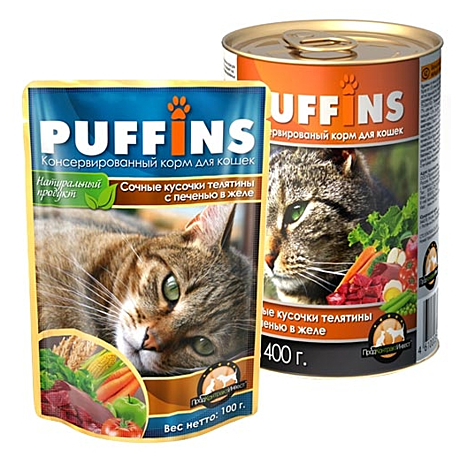 Влажный корм для кошек Puffins с телятиной