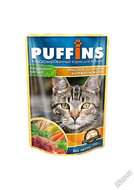 Puffins пауч 85г кусочки в желе для кошек мясное ассорти