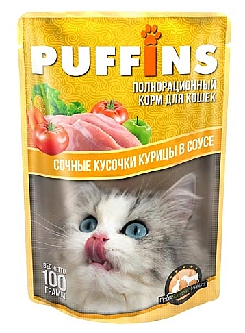 Влажный корм для кошек Puffins с курицей 100 г