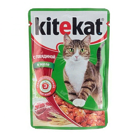 Kitekat  паучи с говядиной в желе для кошек 85 гр