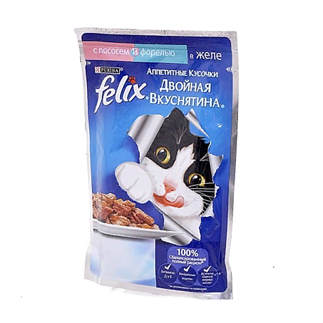 Felix кусочки в желе для кошек с лососем и форелью