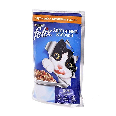 Felix кусочки в желе для кошек с курицей и томатами