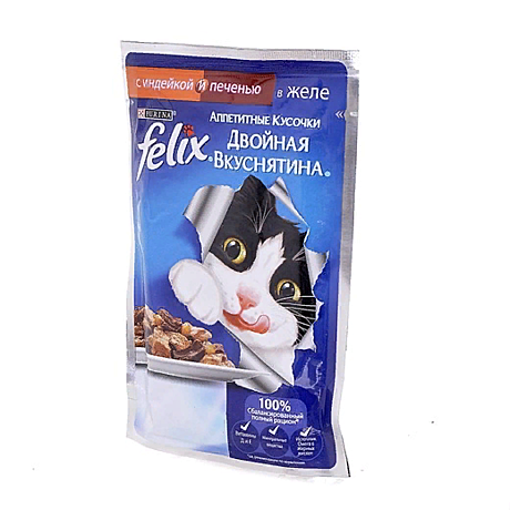Felix кусочки в желе для кошек с индейкой и печенью