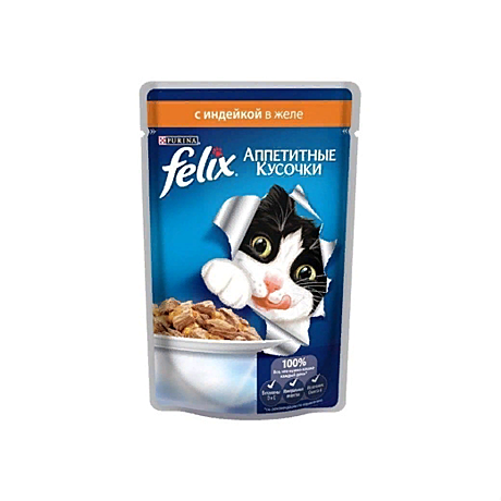 Felix кусочки в желе для кошек с индейкой