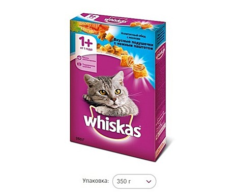 Whiskas Вкусные подушечки с нежным паштетом. Аппетитный обед с лососем 350 гр