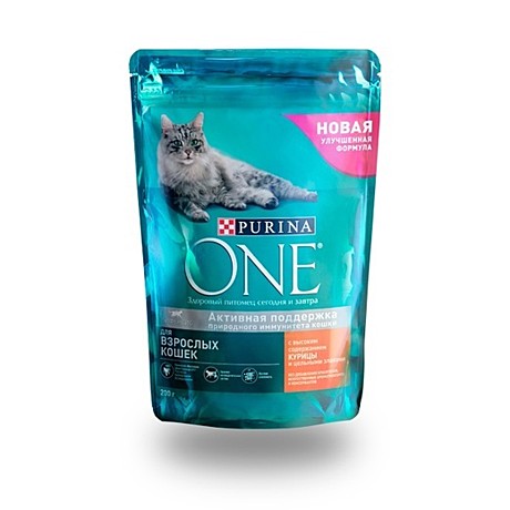 Purina ONE для взрослых кошек с высоким содержанием курицы и цельными злаками 750гр