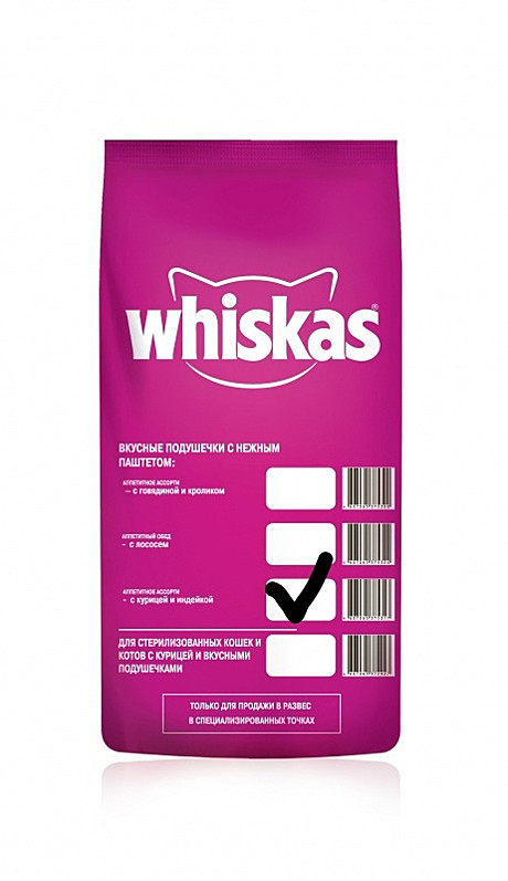 Whiskas Вкусные подушечки с нежным паштетом. Аппетитное ассорти с говядиной и кроликом 100г