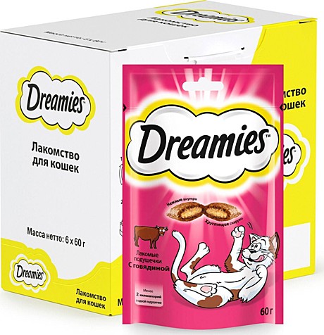 Dreamies (Дримс) Лакомые подушечки с говядиной для кошек 60г