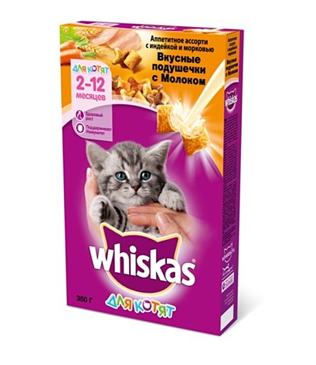 Whiskas Вкусные подушечки для котят с молоком 350 г.